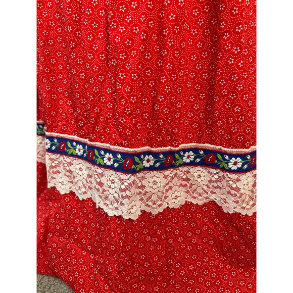 Vintage 70s Prairie Cottagecore Maxi Dress Red Embroidered Women's sz S Handmade - Picture 10 of 11